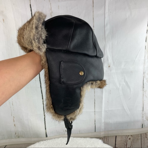 Mad Bomber Leather Rabbit Fur Hat 